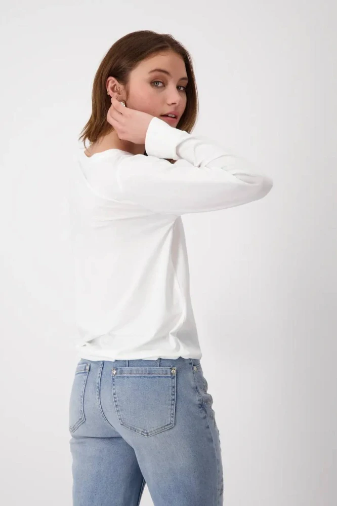 Monari elegantní halenka s ozdobnou kapsou bílá