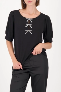 Monari elegantní černá halenka s ozdobnými mašličkami